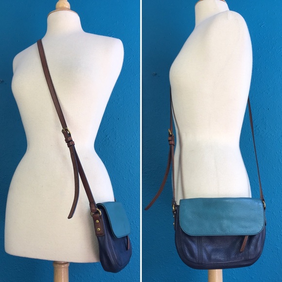 Fossil Crossbody Leather Purse, Teal & Navy - Picture 7 of 8
